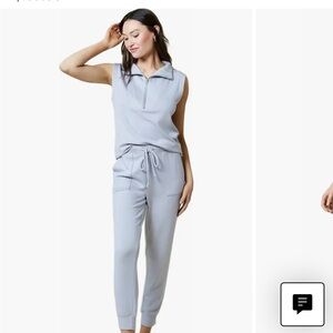 Softies Women's Light Gray 3/4 Zip Sleeveless Jogger Set